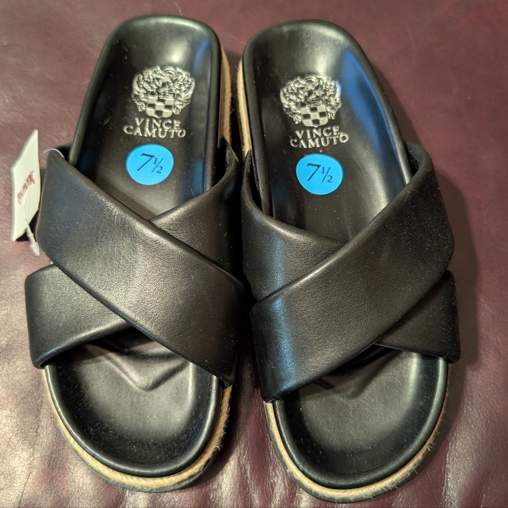 Vince Camuto Black Criss-Cross Slides